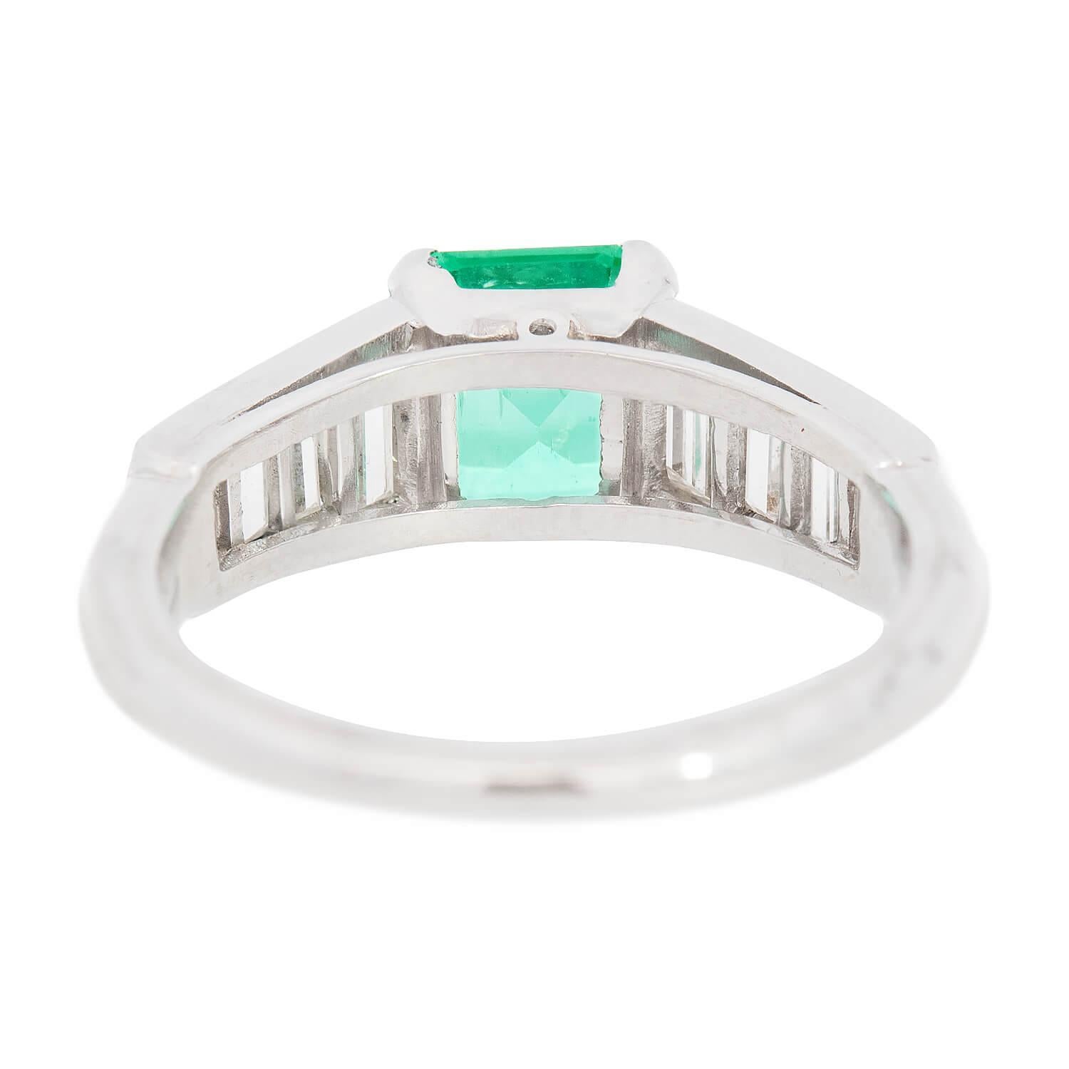 Art Deco Platinum Emerald and Diamond Ring In Good Condition For Sale In Narberth, PA