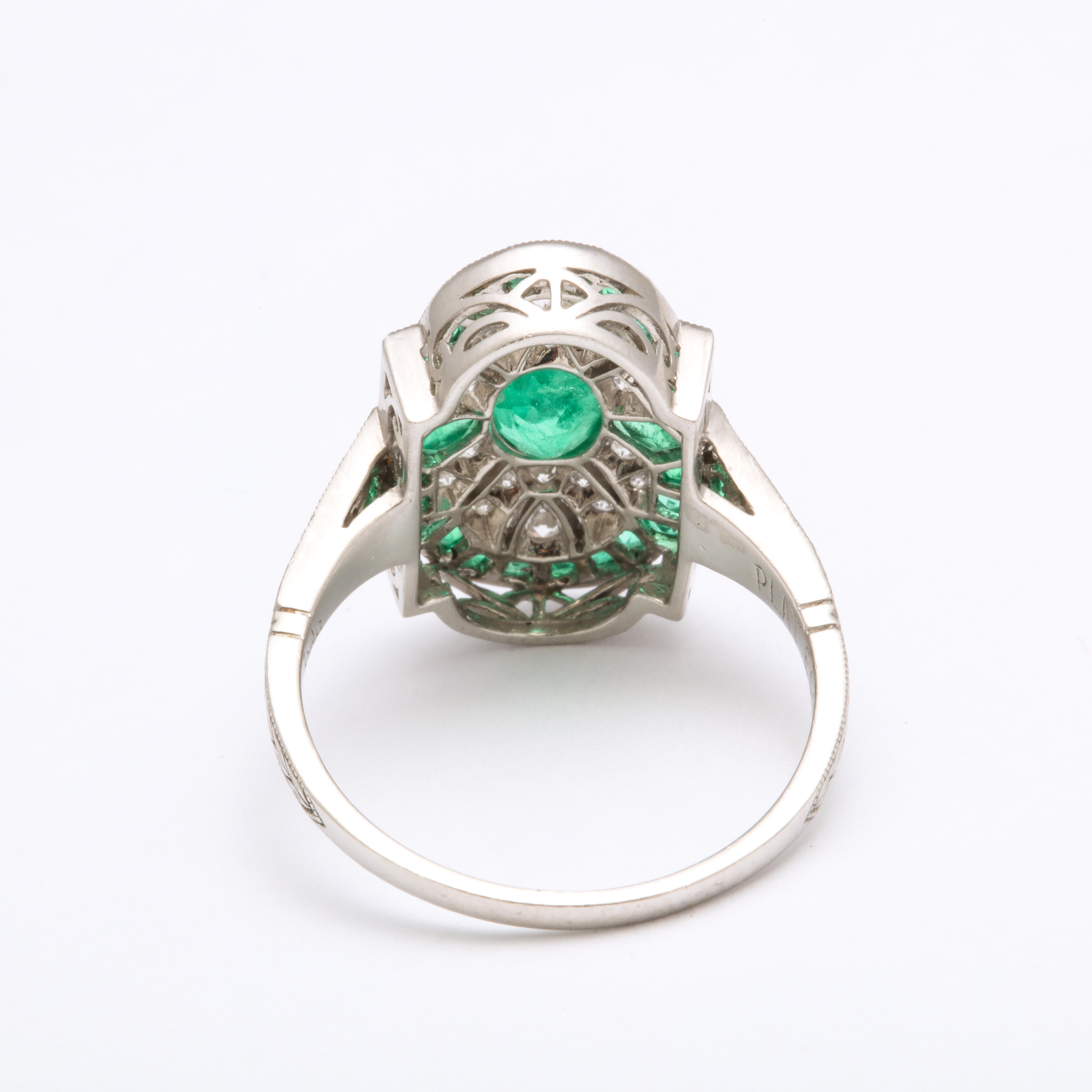 Art Deco Platinum Style Emerald and Diamond Ring 3