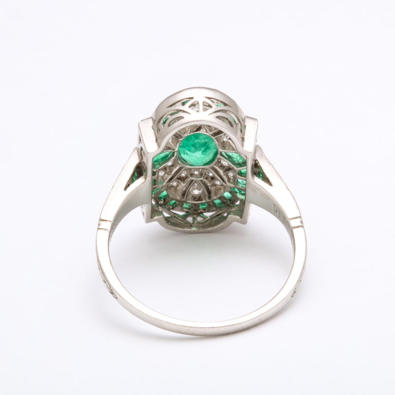 Art Deco Platinum Style Emerald and Diamond Ring For Sale 3
