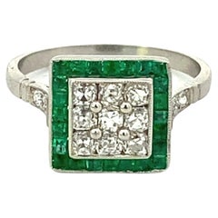 Antique Art Deco Platinum Emerald and Diamond Ring