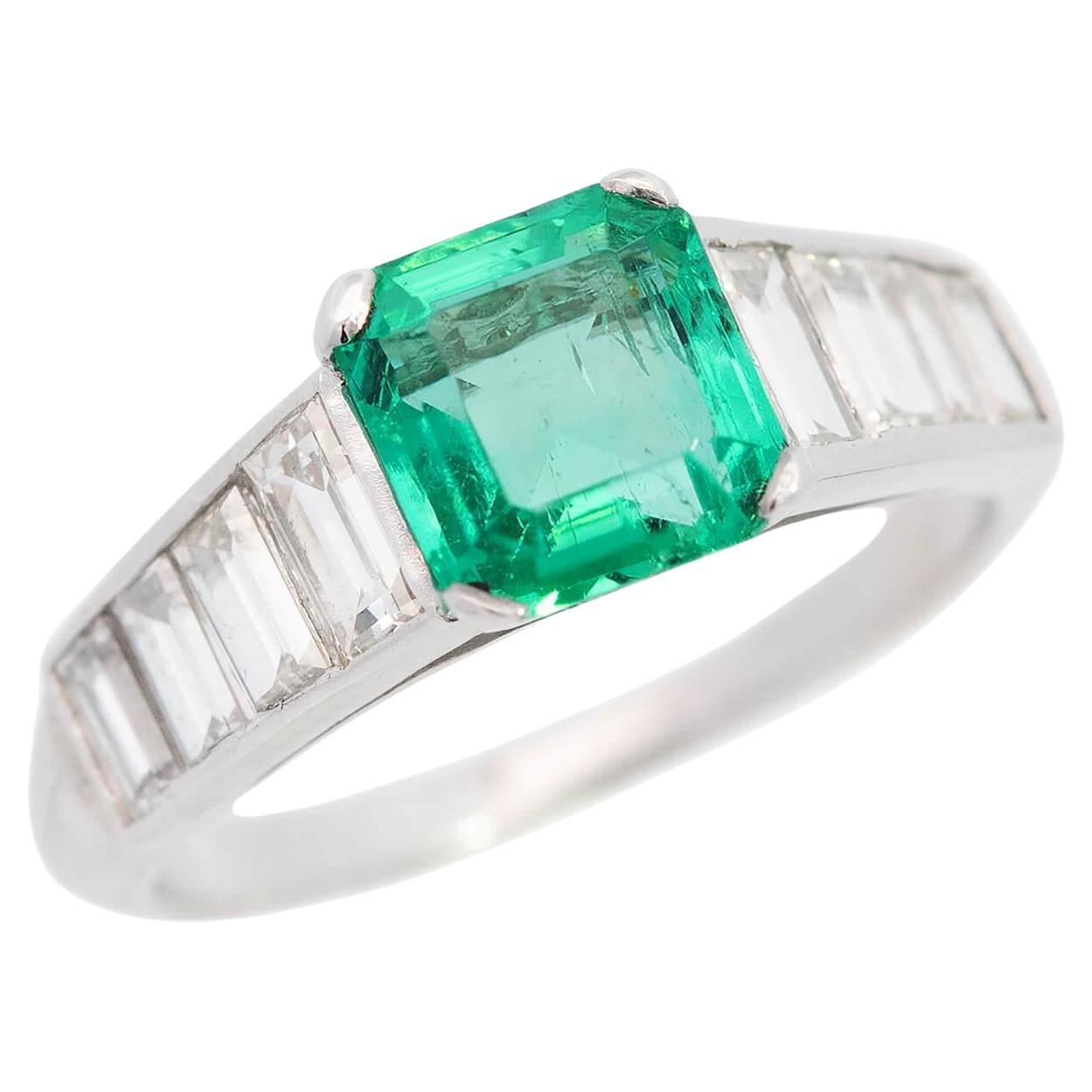 Art Deco Platinum Emerald and Diamond Ring