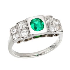 Art Deco Platinum Emerald and Diamond Ring