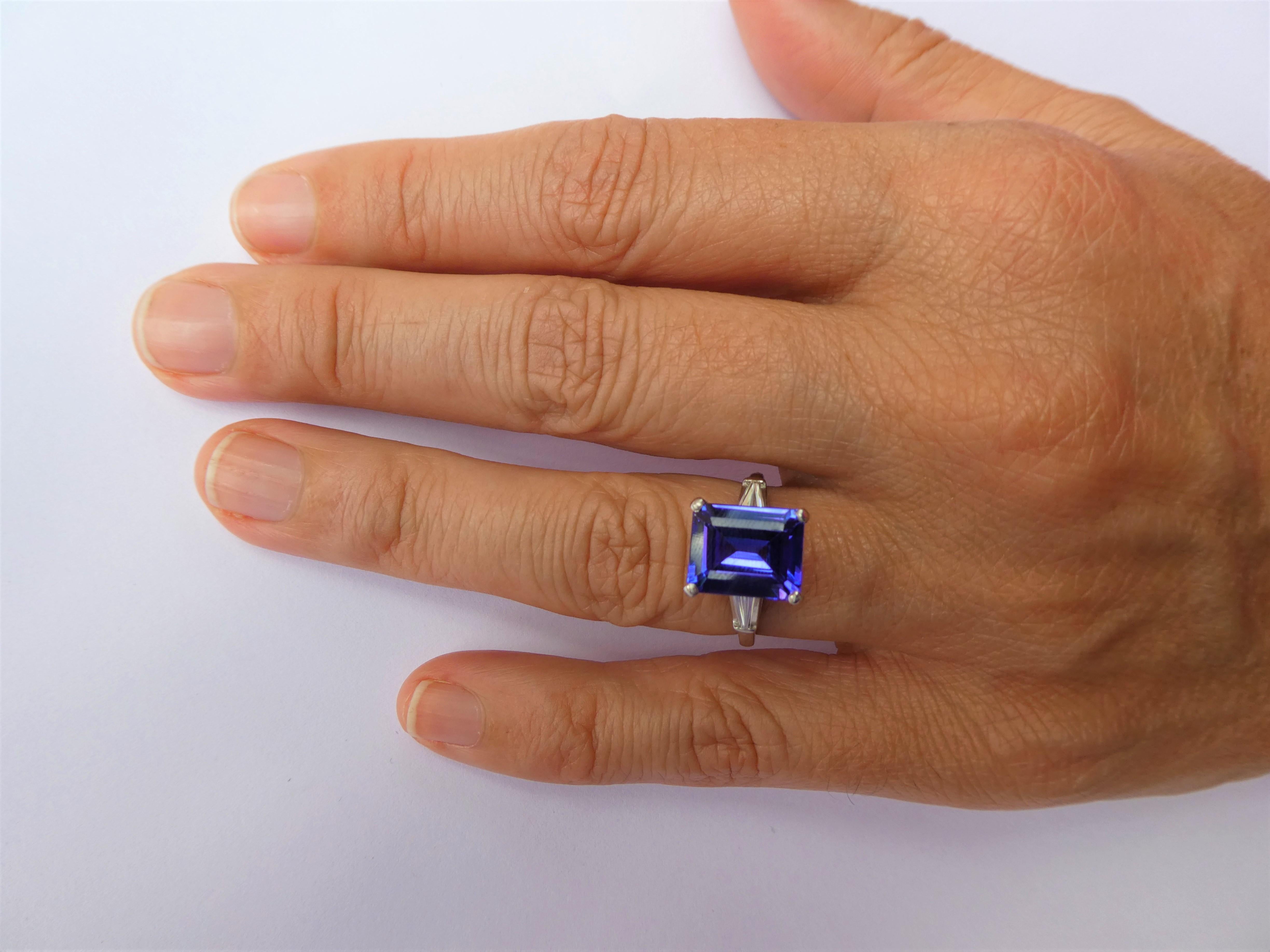 Tanzanite in Platinum Diamond Handmade Art Deco Engagement Ring For Sale 1