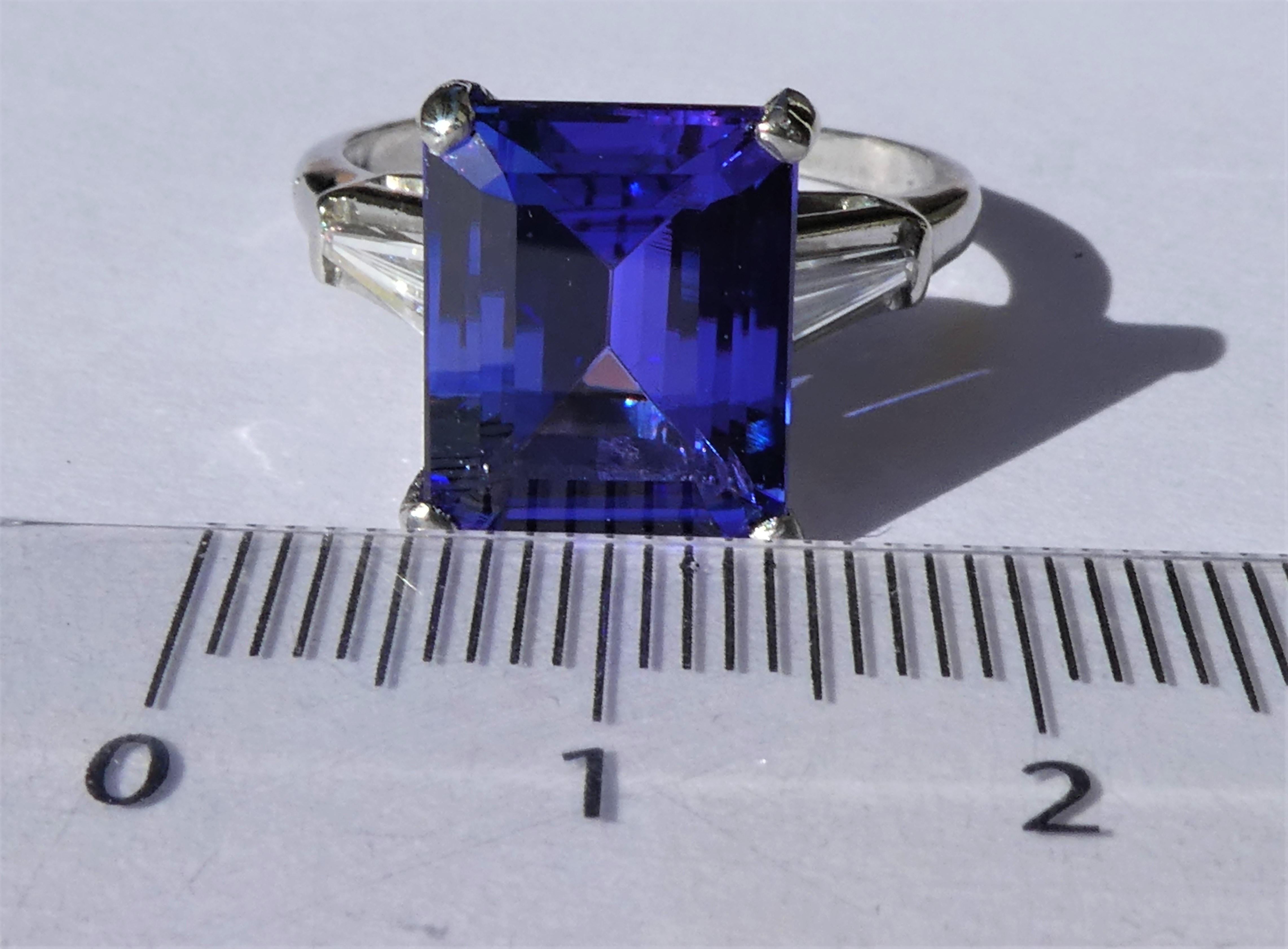 Tanzanite in Platinum Diamond Handmade Art Deco Engagement Ring For Sale 2