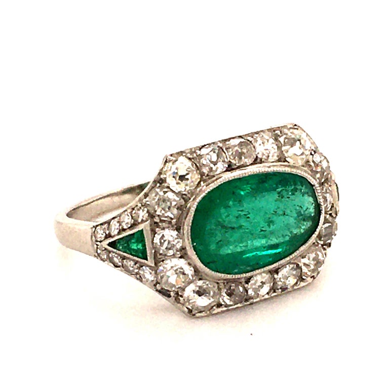 Art Deco Platinum Emerald Diamond Ring at 1stDibs