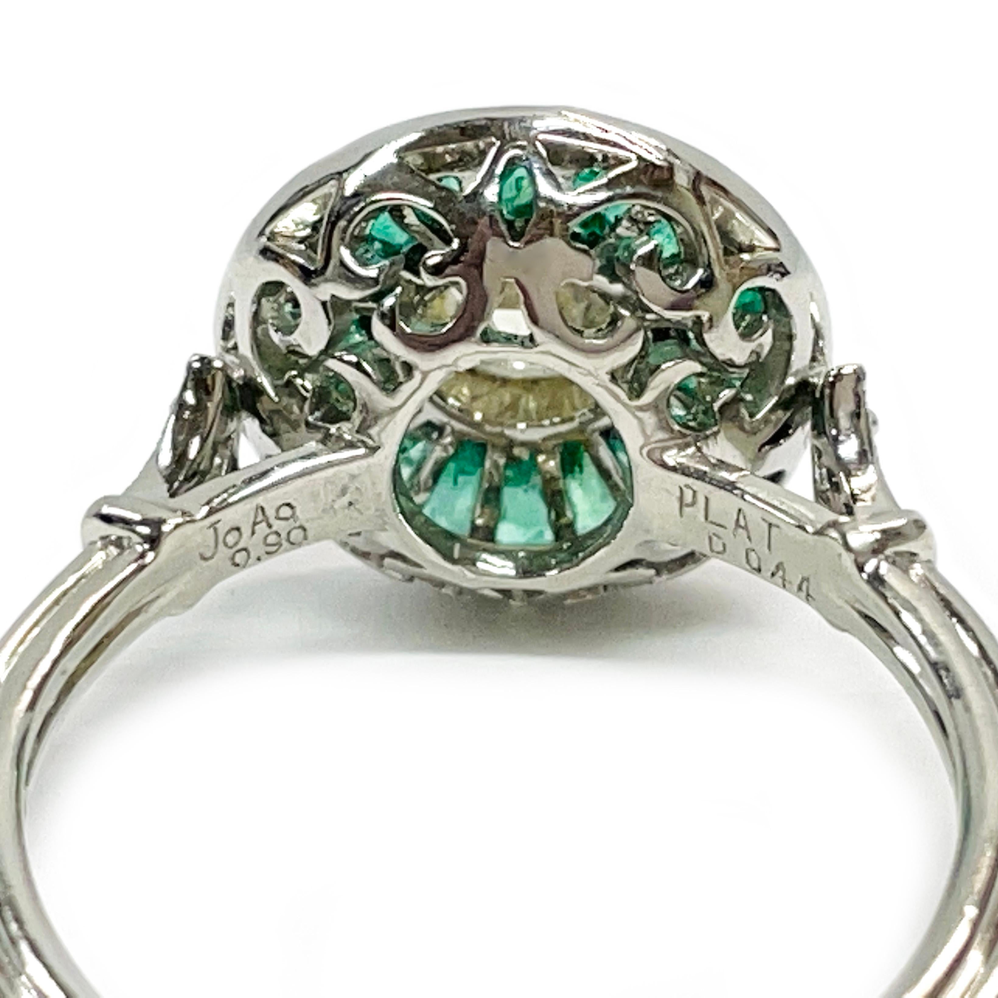 Art Deco Platinum Emerald Diamond Ring In Good Condition In Palm Desert, CA