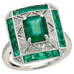 "Art Deco" Platinum Emerald 
Diamond Ring