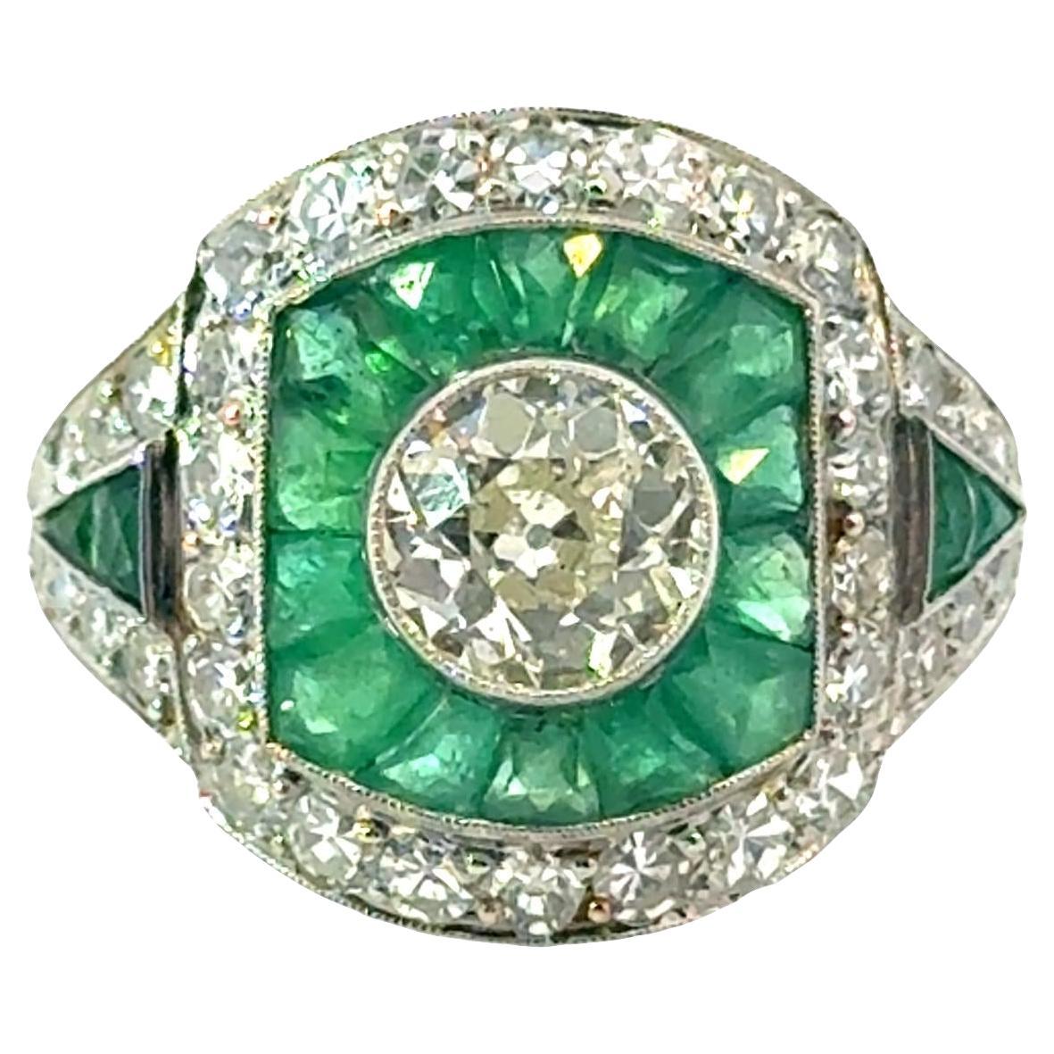 Art Deco Platin Smaragd
Diamant Ring