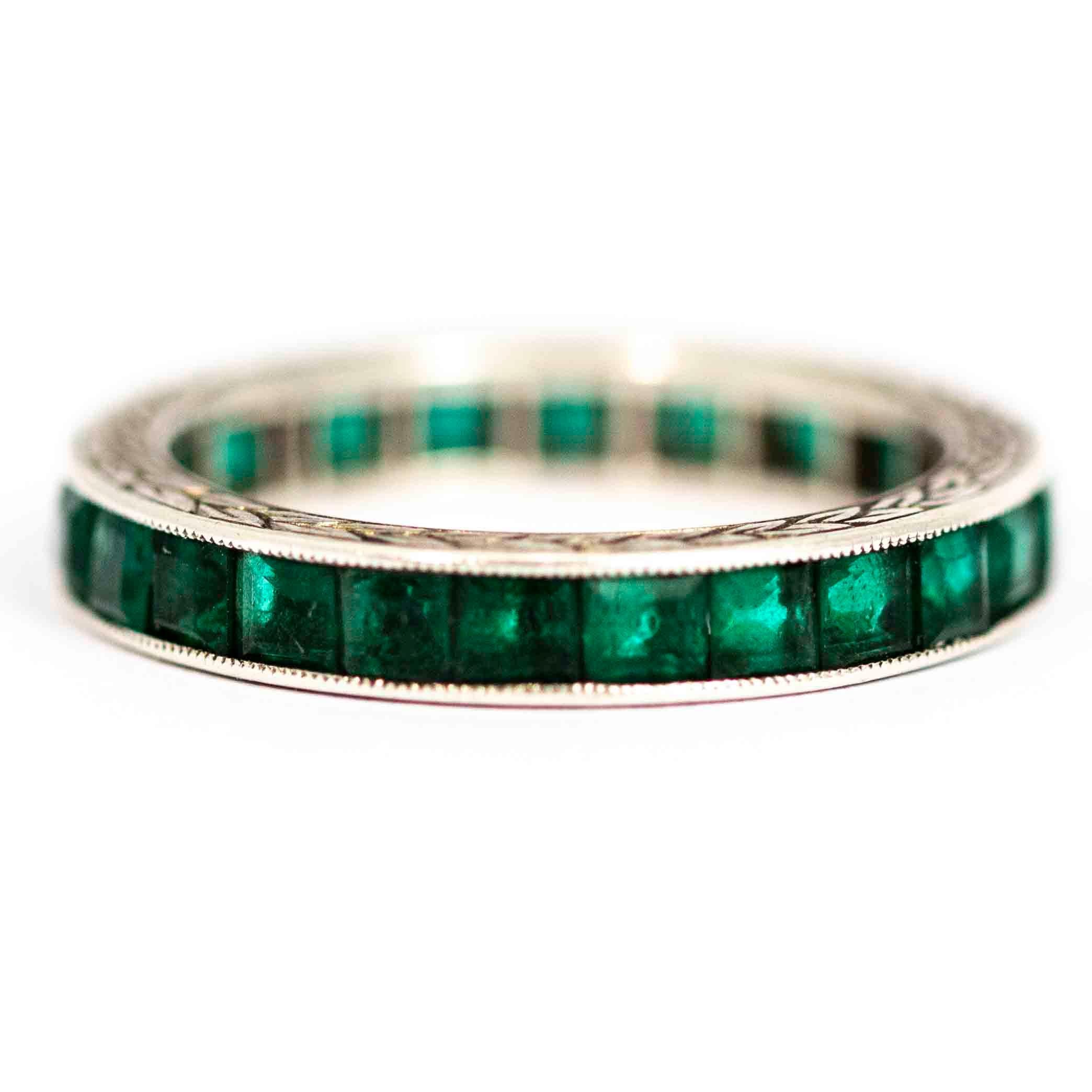 Art Deco Platinum Emerald Eternity Band In Good Condition In Chipping Campden, GB