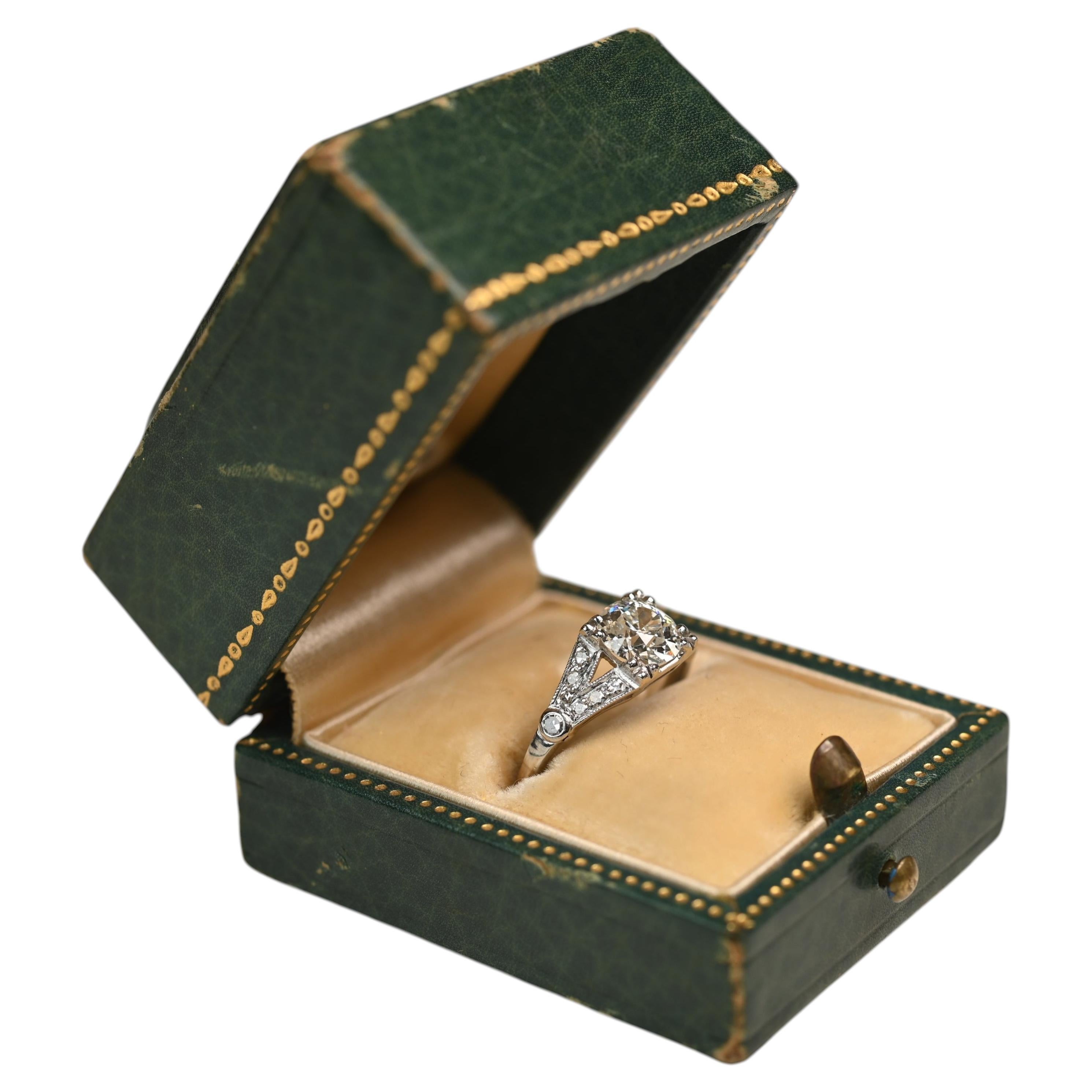 Art Deco Platinum Engagement Ring. GIA 0.90ct Old European Cut Diamond Ring GVS2