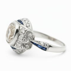 Art Deco Platinum Engagement Ring with Fancy Brown Diamond and Sapphire Accents
