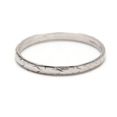 Art Deco Platinum Engraved Wedding Band, Ring Size 5.75, Thin Engraved Wedding