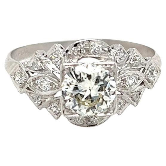 Art Deco Platinum European Cut Diamond Dome Ring