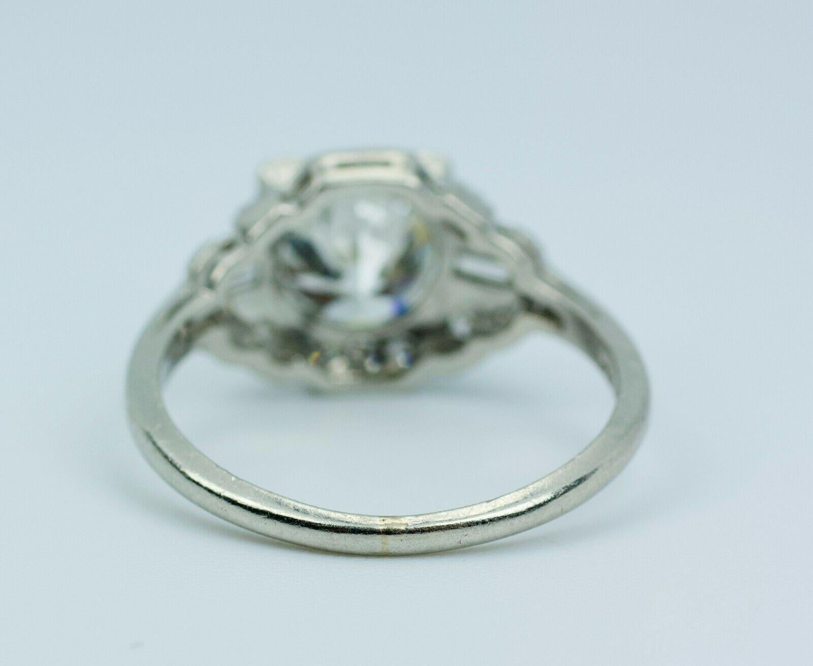 Art Deco Platinum European Cut Diamond with Baguette & Single Cut Diamond Ring 5