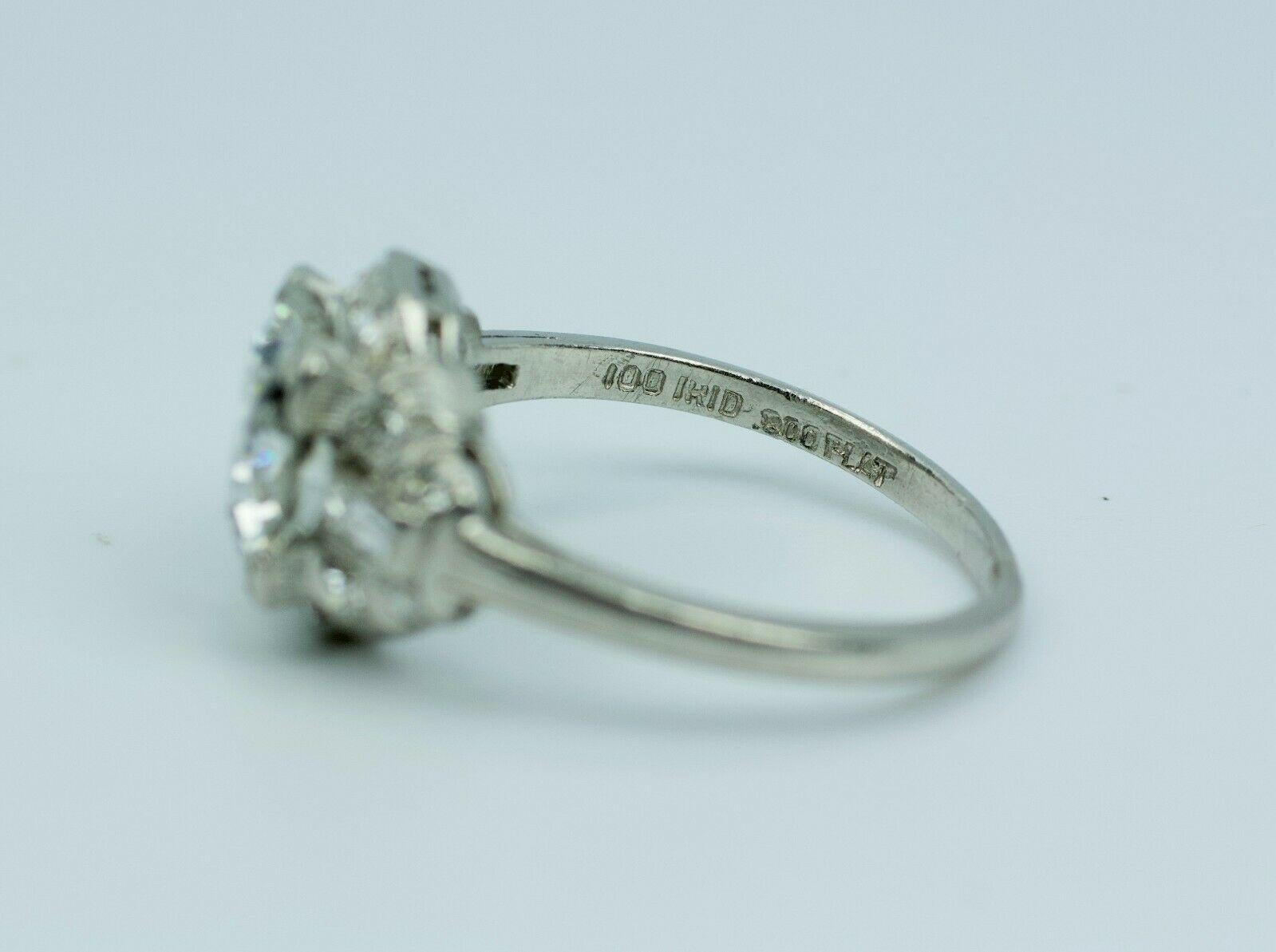 Art Deco Platinum European Cut Diamond with Baguette & Single Cut Diamond Ring 2