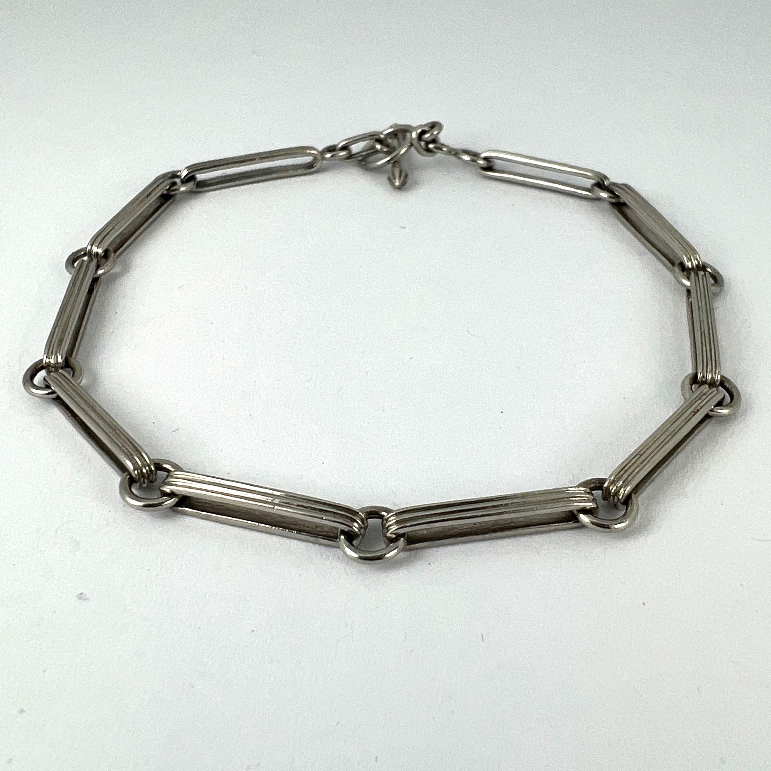 Art Deco Platinum Fancy Link Chain Bracelet For Sale 13