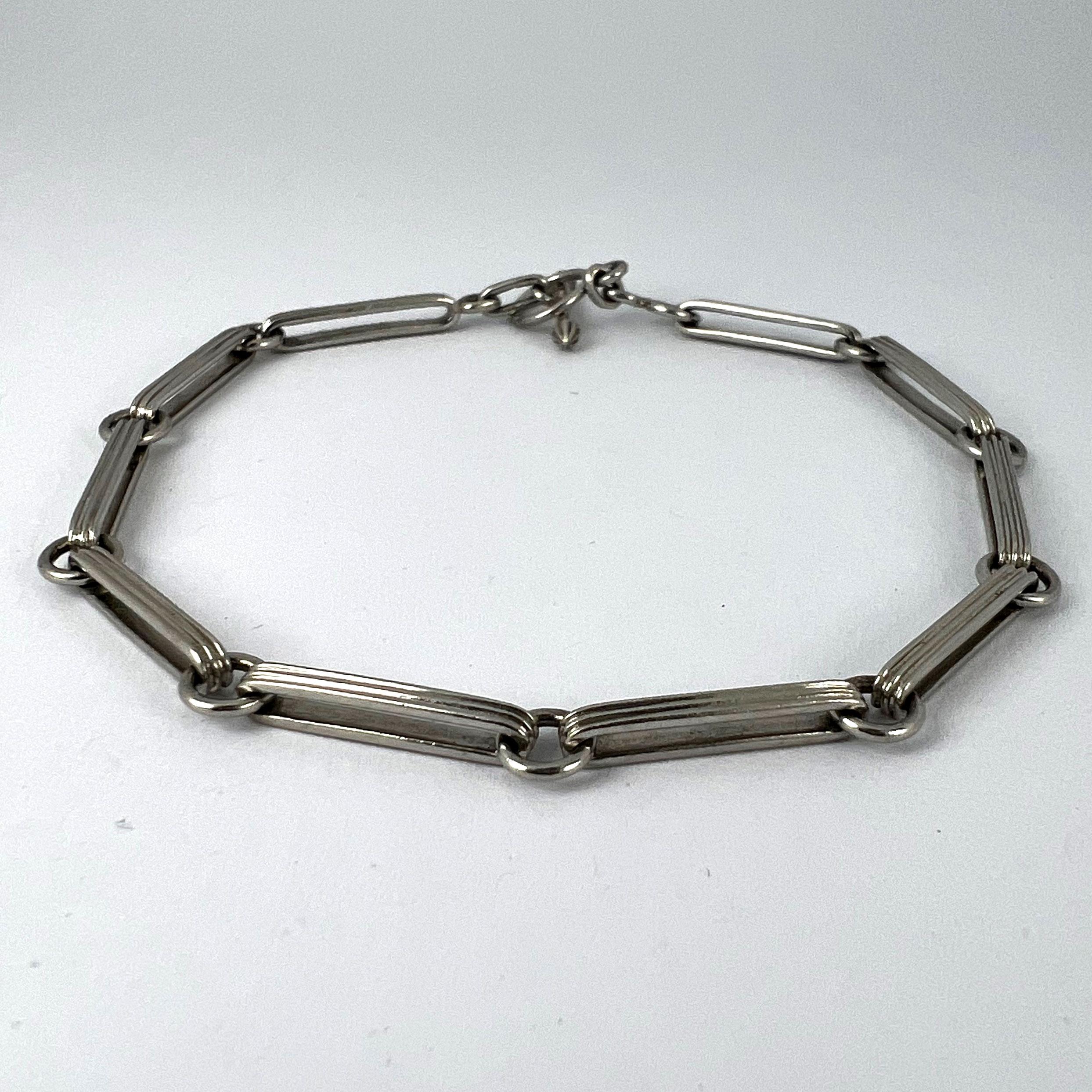 Art Deco Platin Ausgefallenes Gliederkette-Armband 13