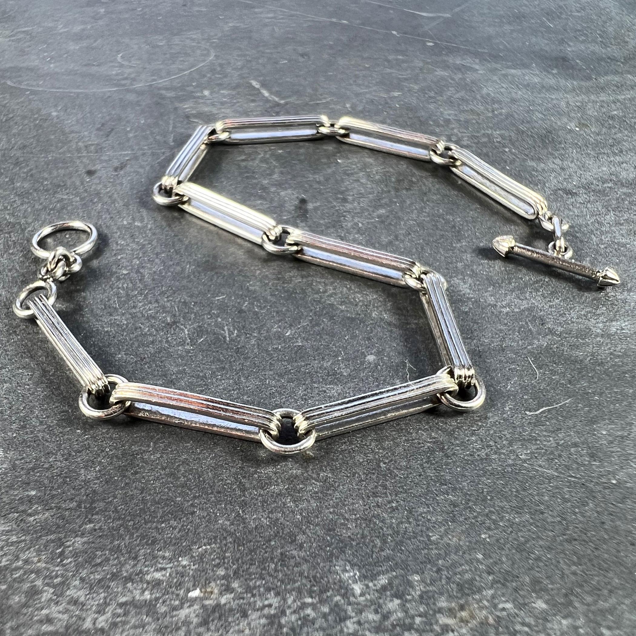 Women's or Men's Art Deco Platinum Fancy Link Chain Bracelet For Sale