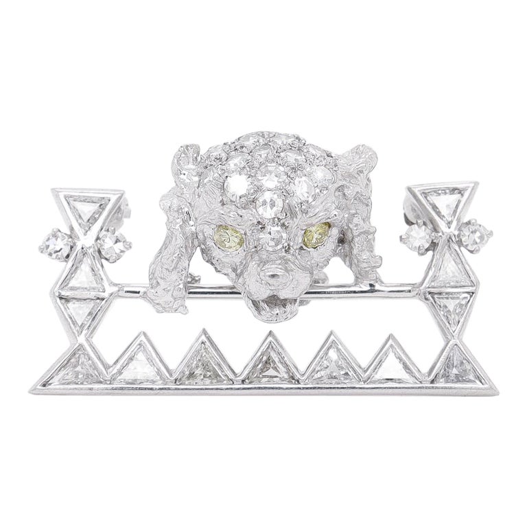 Art Deco Platinum & Fancy Yellow & White Diamond Figural Poodle Dog Brooch