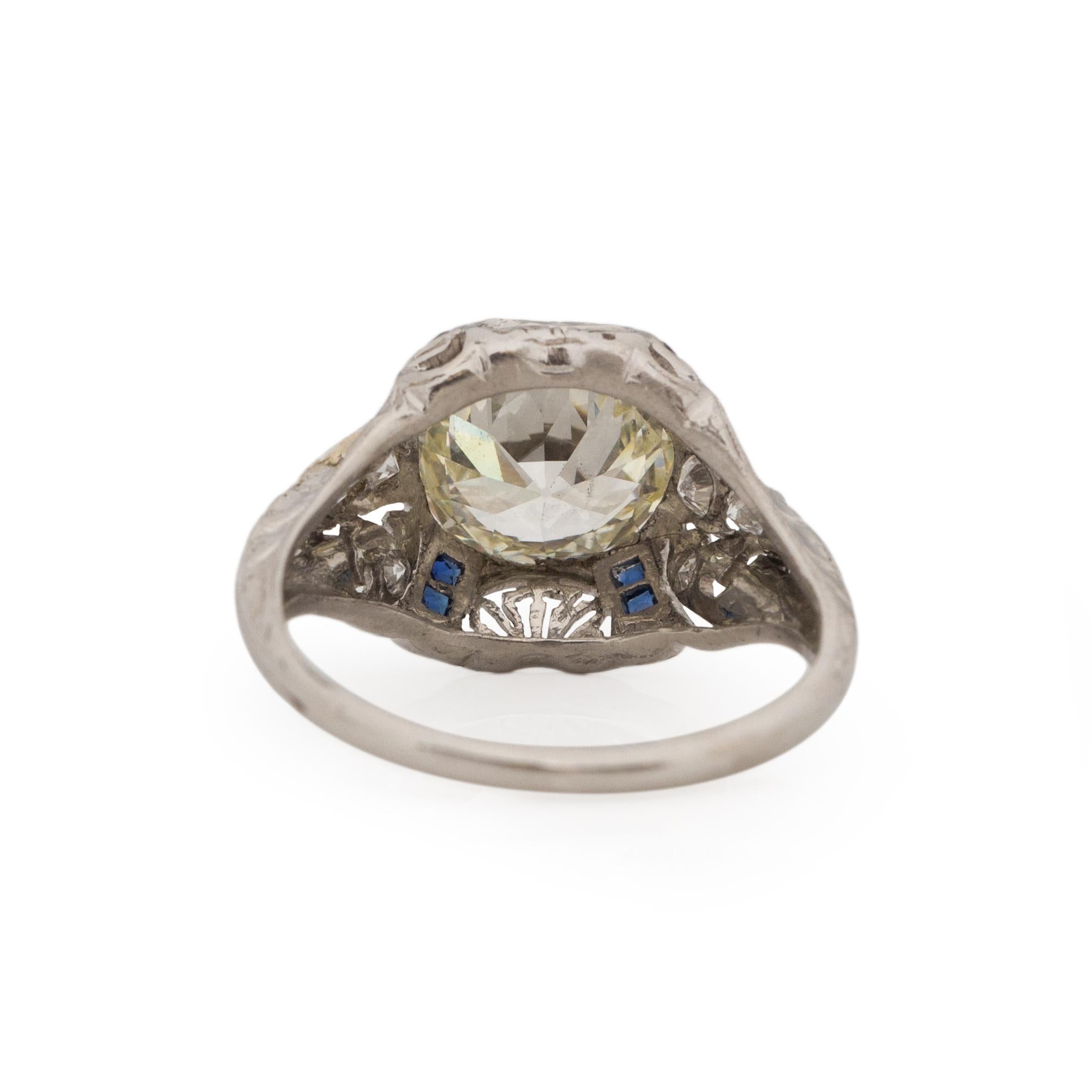 Edwardian Art Deco Platinum Filigree 2.02 Ct Old European Cut Diamond Engagement Ring