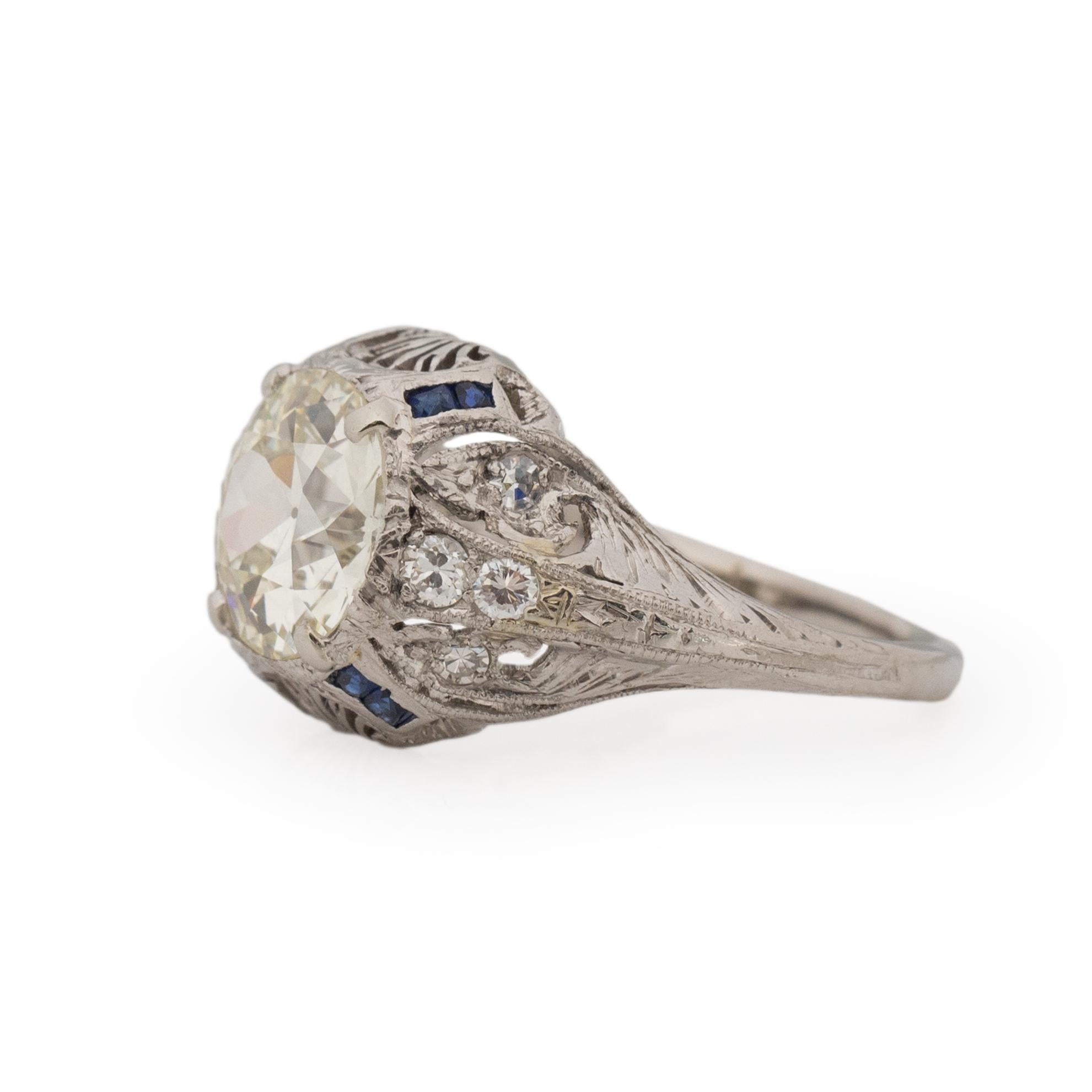 Art Deco Platinum Filigree 2.02 Ct Old European Cut Diamond Engagement Ring In Good Condition In Addison, TX
