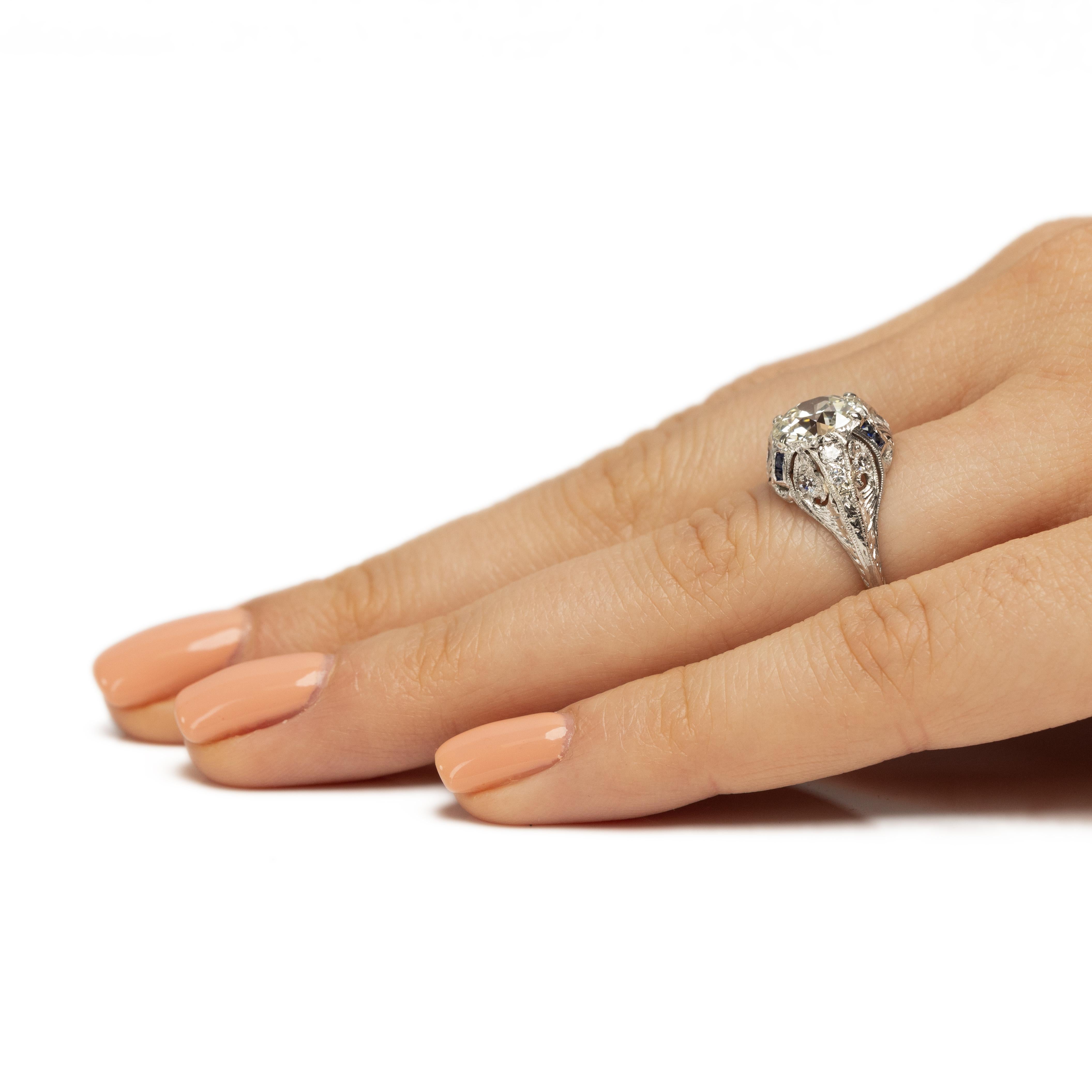 Art Deco Platinum Filigree 2.02 Ct Old European Cut Diamond Engagement Ring 1