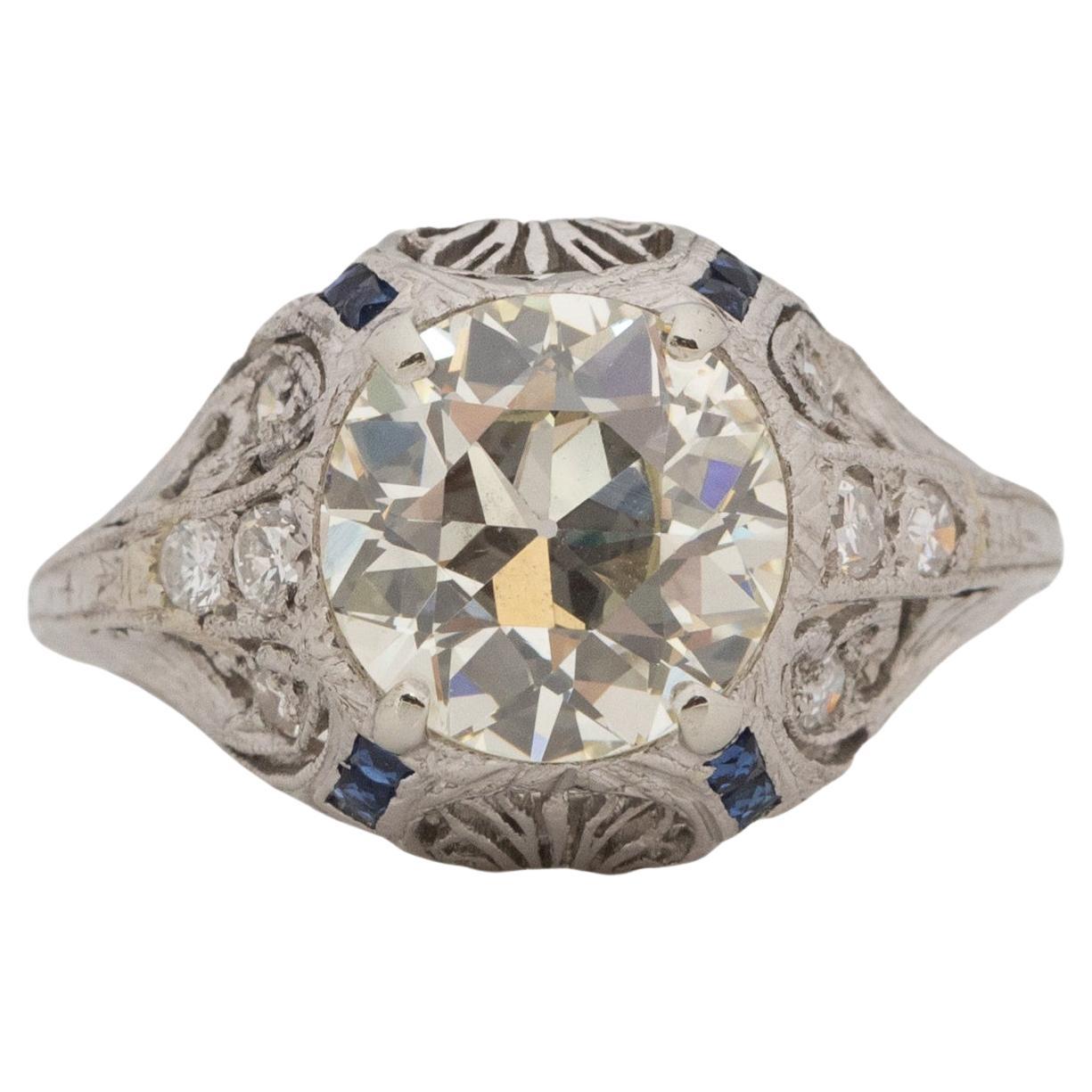 Art Deco Platinum Filigree 2.02 Ct Old European Cut Diamond Engagement Ring