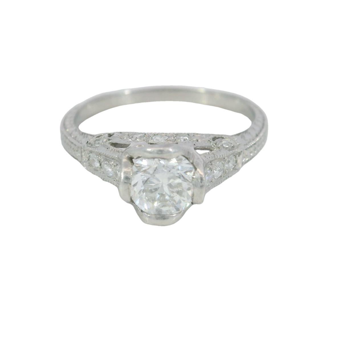 Donna Anello impilabile di fidanzamento in platino filigranato Art Deco con diamanti ~.62ctw in vendita