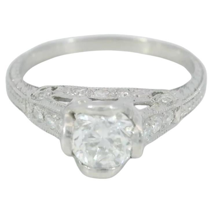 Art Deco Platin filigraner Diamant Verlobungsring stapelbar ~.62ctw