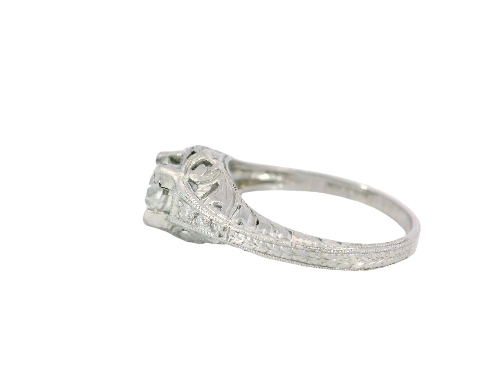 Art Deco Platinum Filigree Diamond Engagement Stackable Ring ~.65ctw In Good Condition For Sale In Fairfield, CT