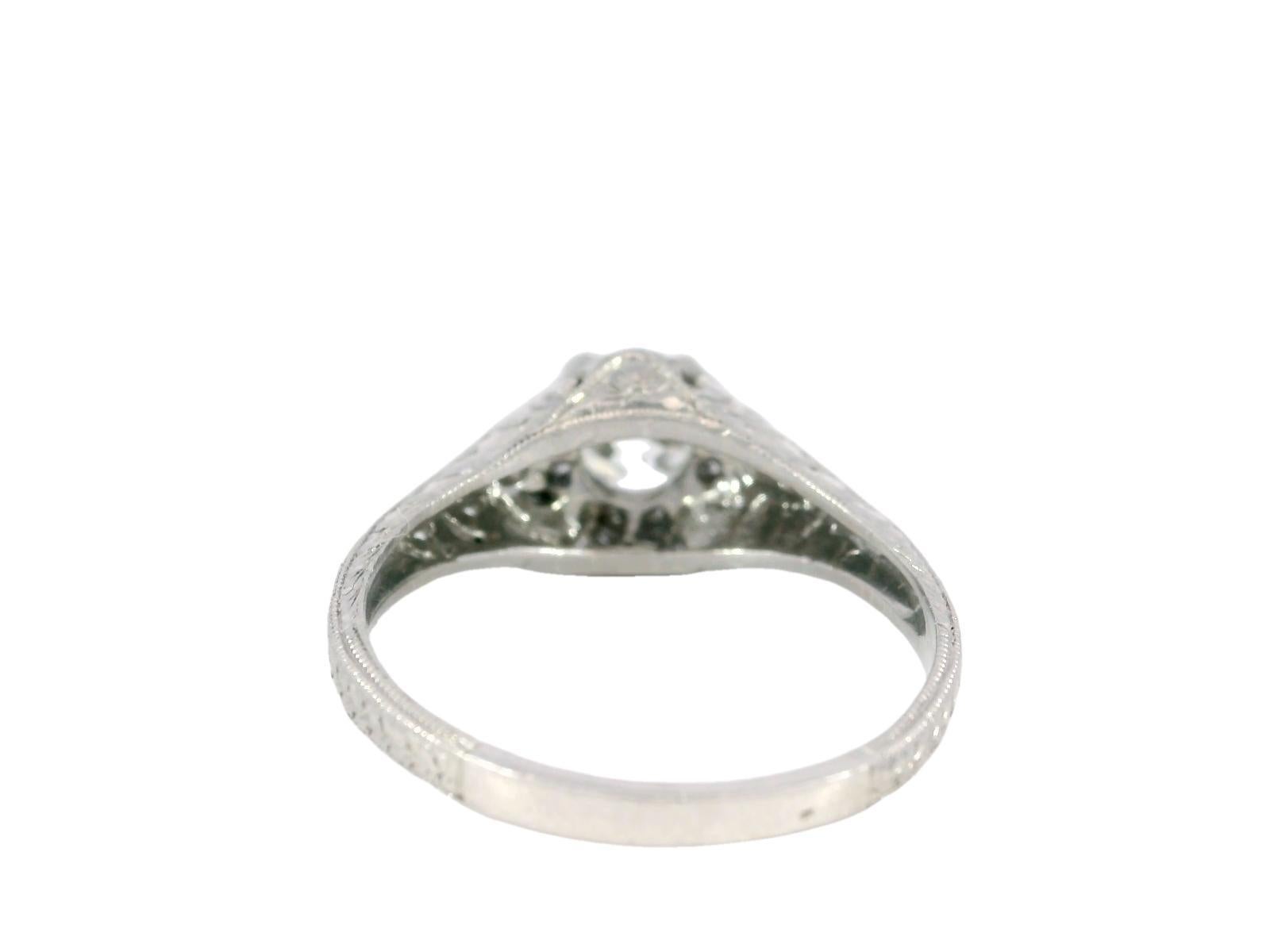 Women's Art Deco Platinum Filigree Diamond Engagement Stackable Ring ~.65ctw For Sale