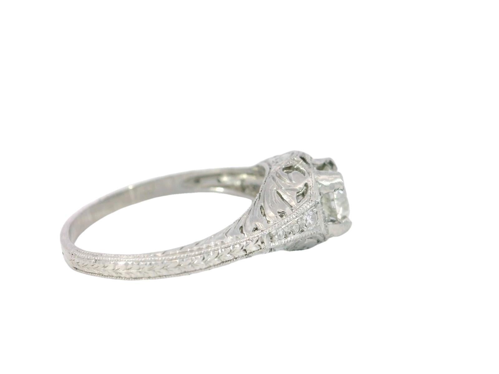 Art Deco Platinum Filigree Diamond Engagement Stackable Ring ~.65ctw For Sale 1