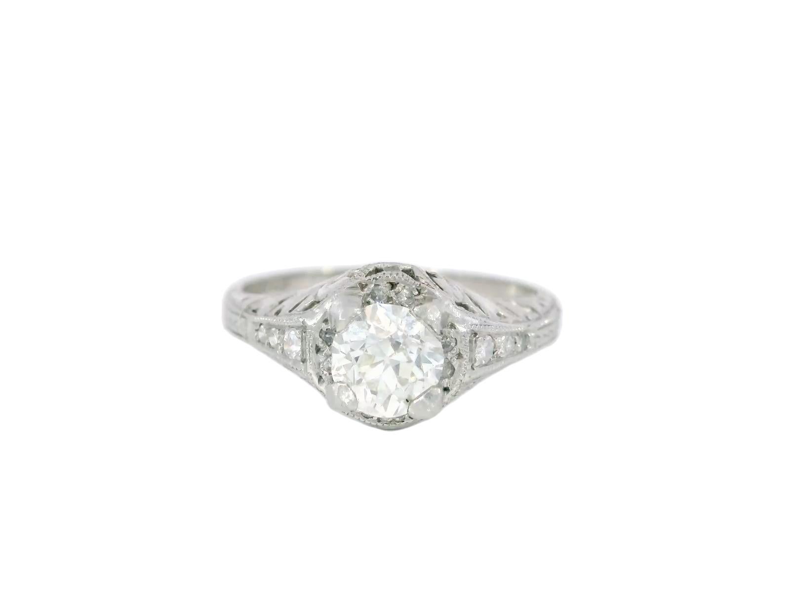 Art Deco Platinum Filigree Diamond Engagement Stackable Ring ~.65ctw For Sale 2