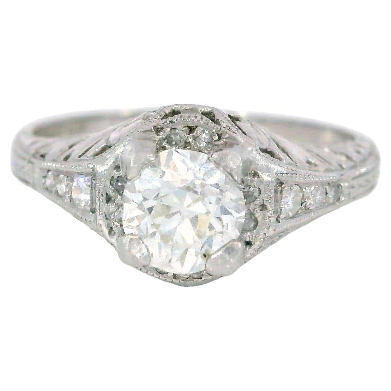 Art Deco Platinum Filigree Diamond Engagement Stackable Ring ~.65ctw ...