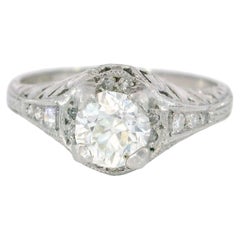 Art Deco Platinum Filigree Diamond Engagement Stackable Ring ~.65ctw