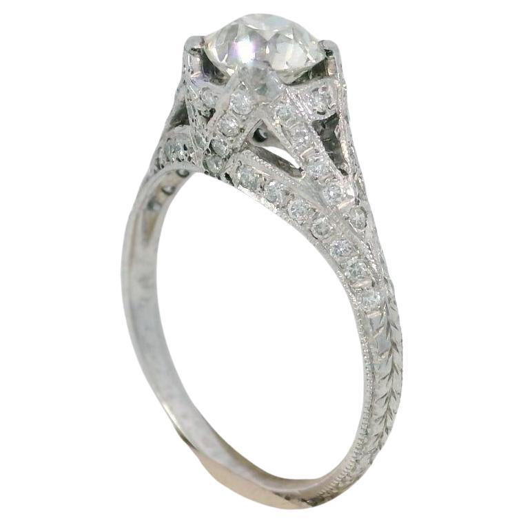 Art Deco Platin filigraner Diamant Verlobungsring stapelbar ~.82ctw