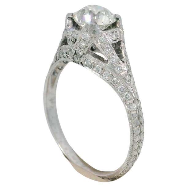 Art Deco Platinum Filigree Diamond Engagement Stackable Ring ~.82ctw ...