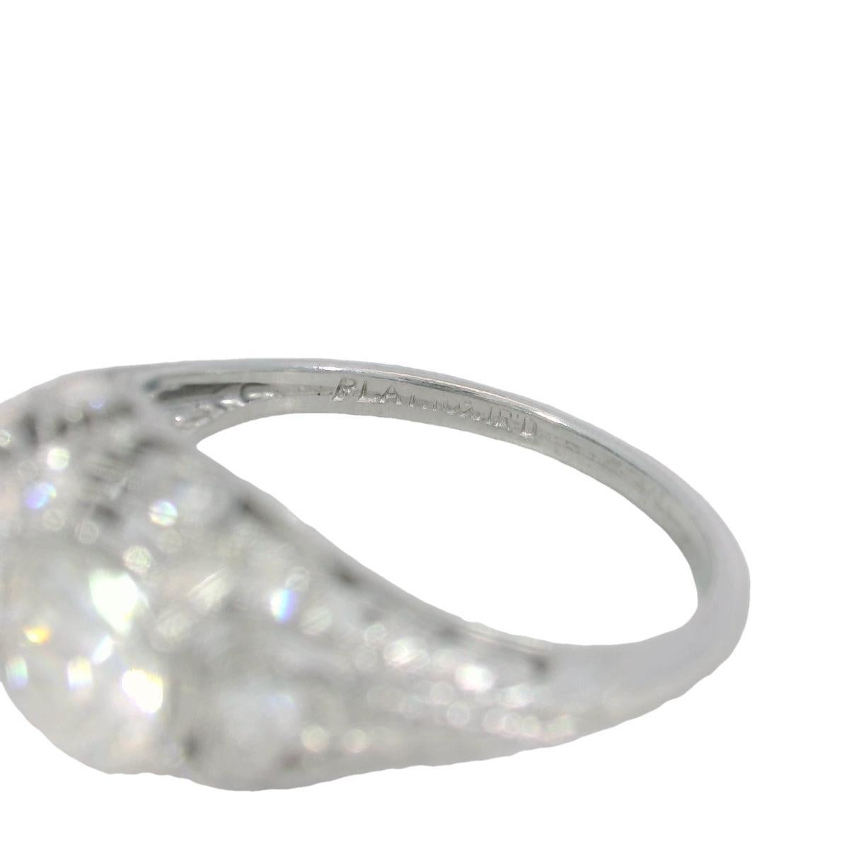 Anello di fidanzamento Art Deco in platino a filigrana con doppio diamante in vendita 2