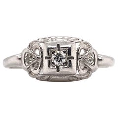 Art Deco Platinum Filigree Ring With Diamond Accents