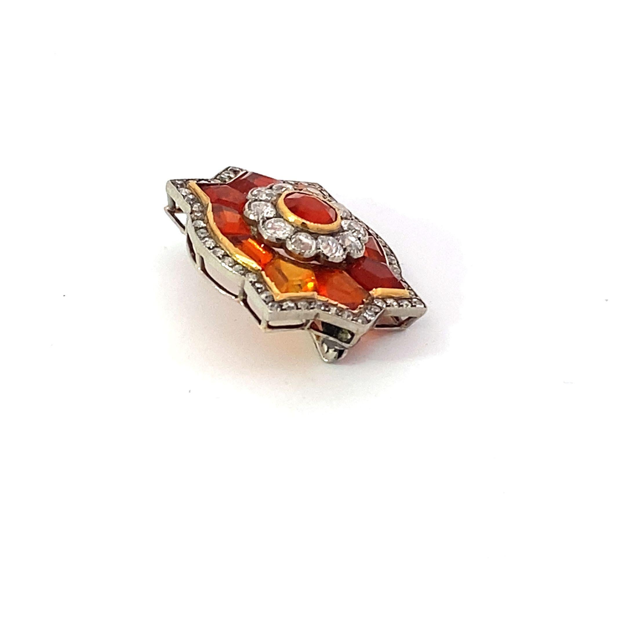 Art Deco Platinum Fire Opal Brooch with Diamond Surrounds In Good Condition For Sale In Brooklyn, NY