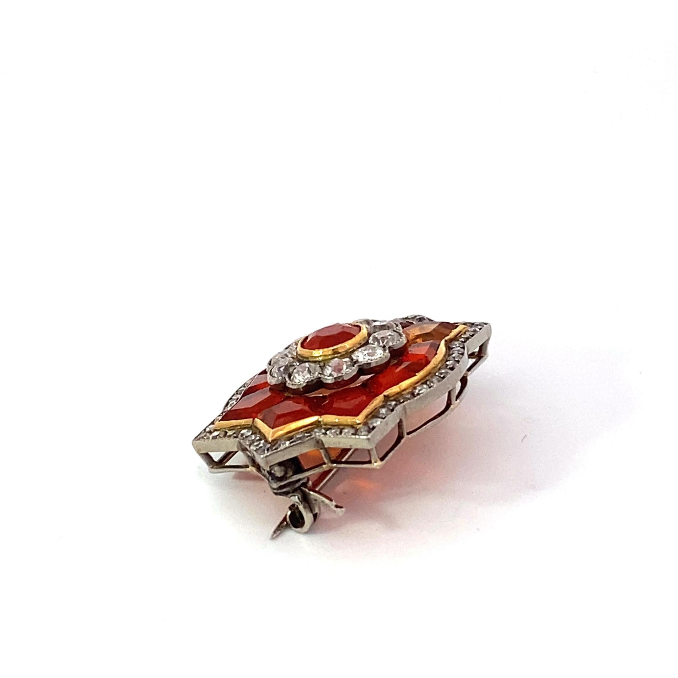 Art Deco Platinum Fire Opal Brooch with Diamond Surrounds For Sale 2
