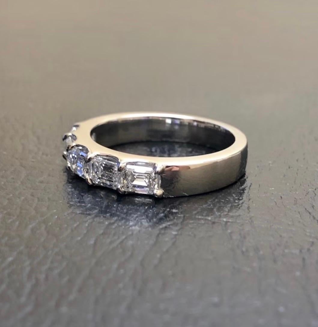 Art Deco Platinum Five Stone 1.50 Carat Emerald Cut Diamond Engagement Band For Sale 2