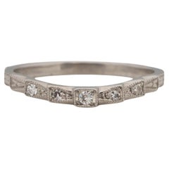 Art Deco Platinum Floral Engraved Step Design Antique Stackable Wedding Band