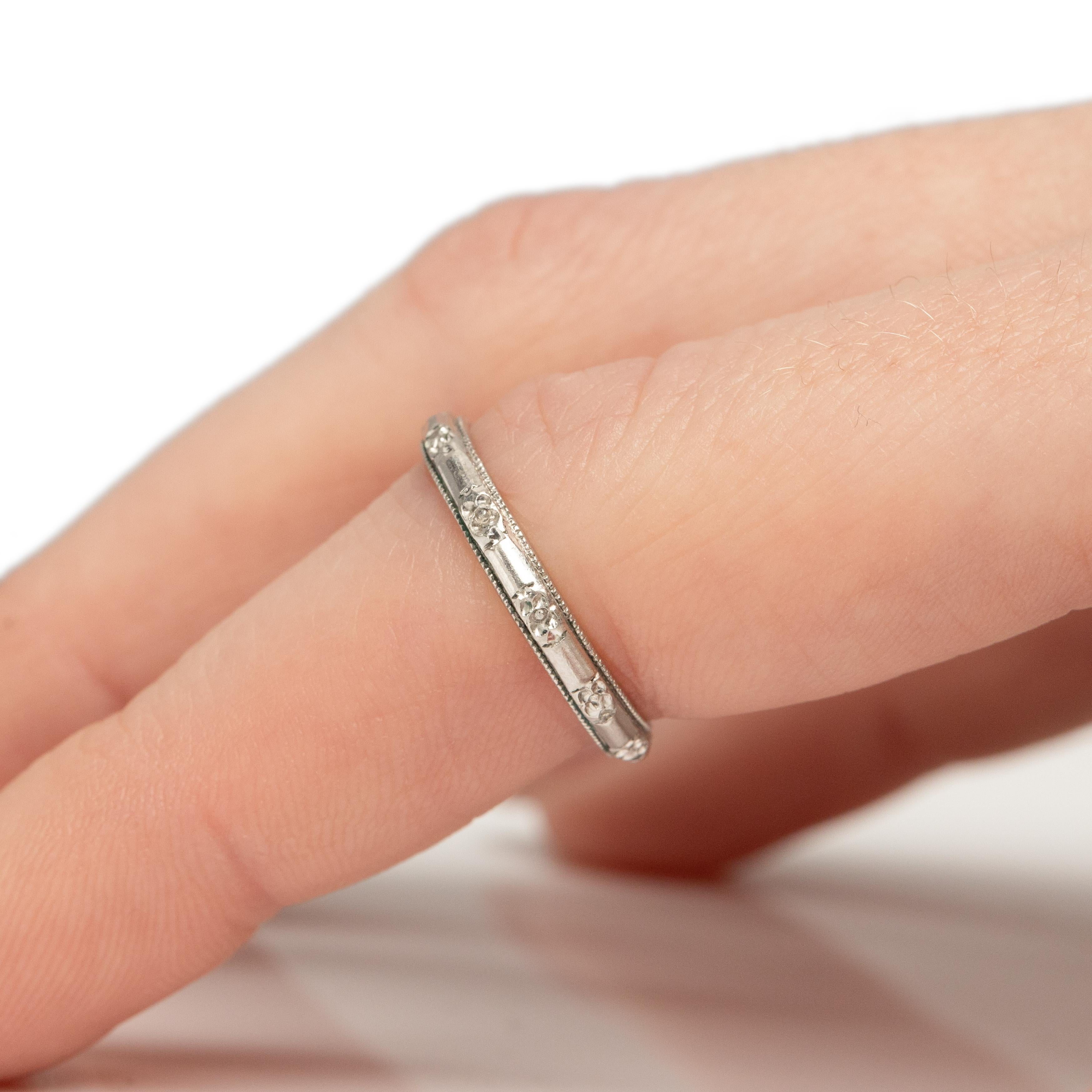 Art Deco Platinum Floral Engraved Vintage Unisex Wedding Band w/ Asian Hallmarks 4