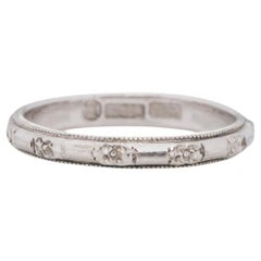 Art Deco Platinum Floral Engraved Vintage Unisex Wedding Band w/ Asian Hallmarks