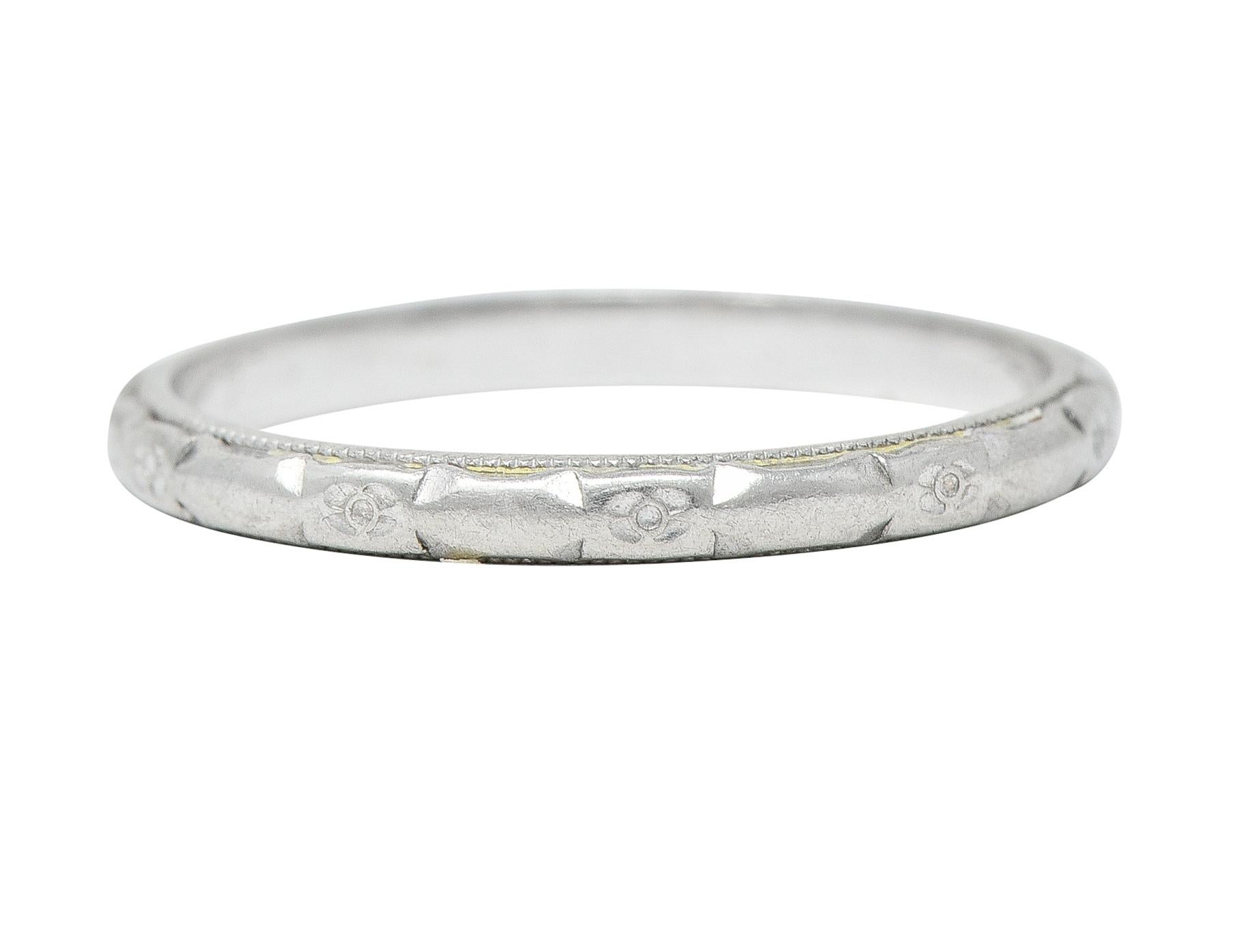 Art Deco Platinum Floral Orange Blossom Wedding Band Ring For Sale 1