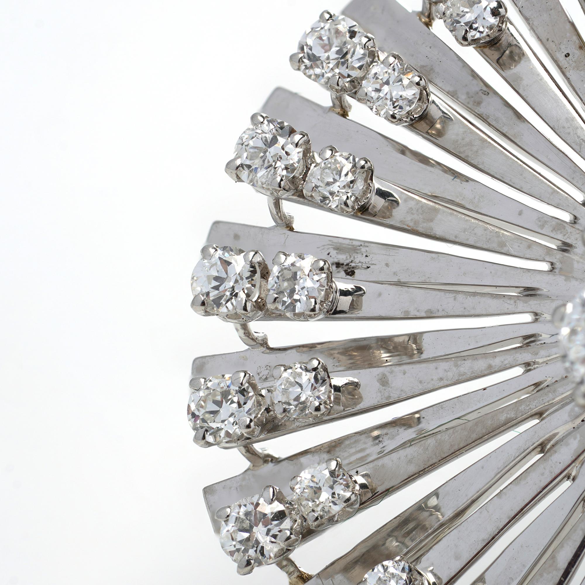 Art Deco Platinum Flower Burst Brooch Set with 3.33 CT Old-Cut Diamonds 2