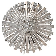 Art Deco Platinum Flower Burst Brooch Set with 3.33 CT Old-Cut Diamonds