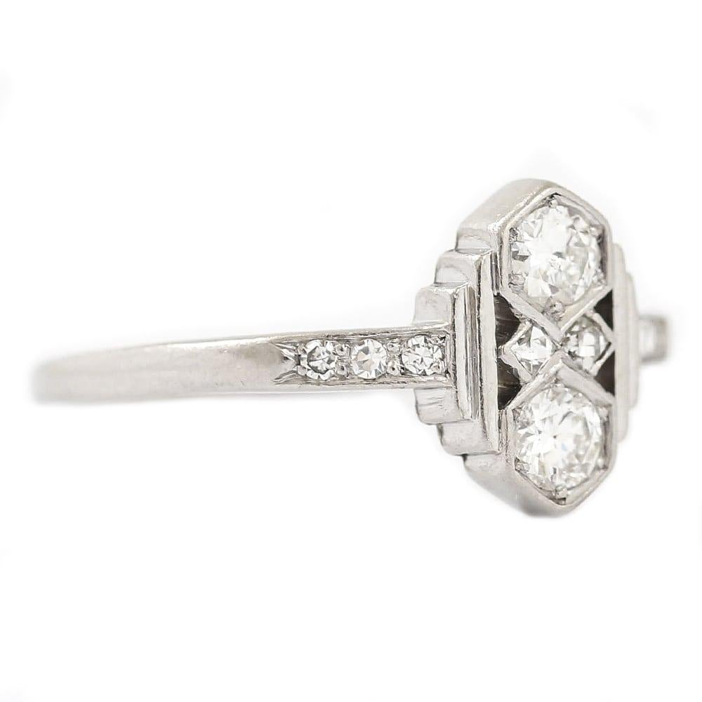 Art Deco Platinum Four-Stone Diamond Ring, circa 1935-1938 In Good Condition In Lancashire, Oldham