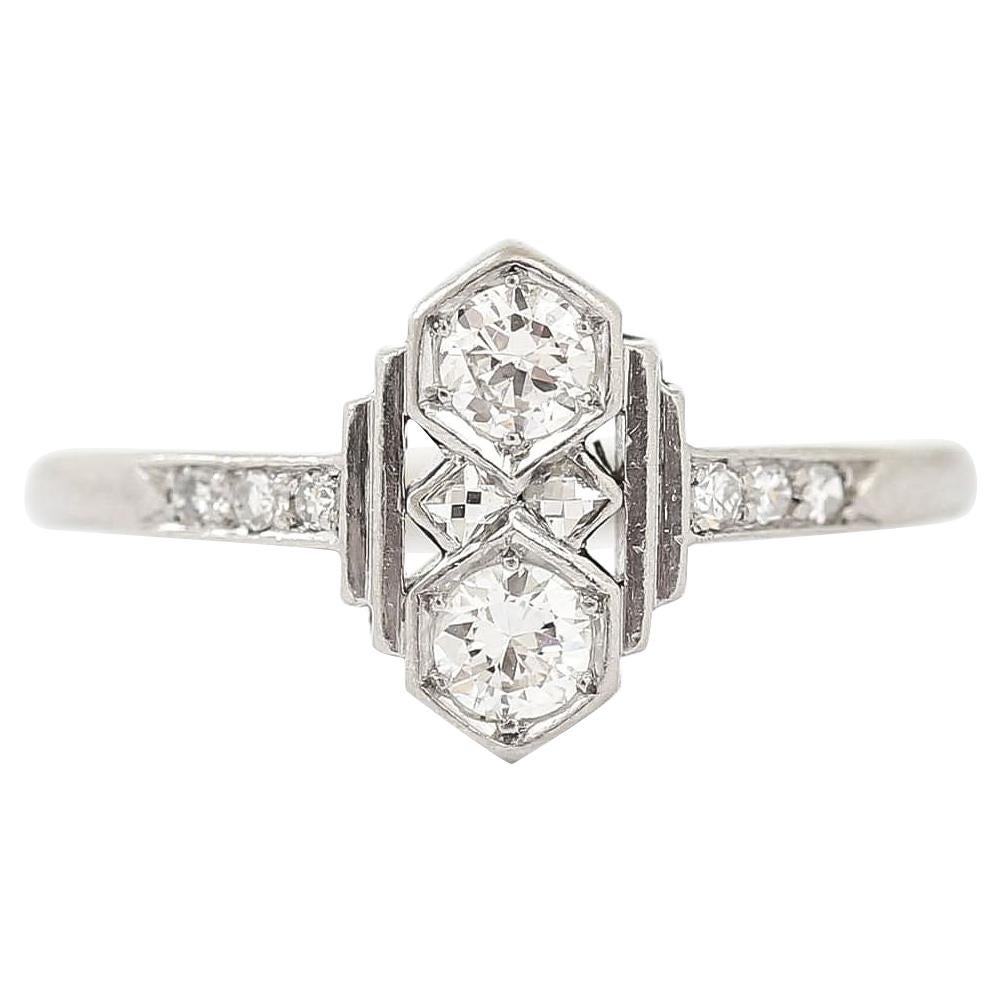 Art Deco Platinum Four-Stone Diamond Ring, circa 1935-1938